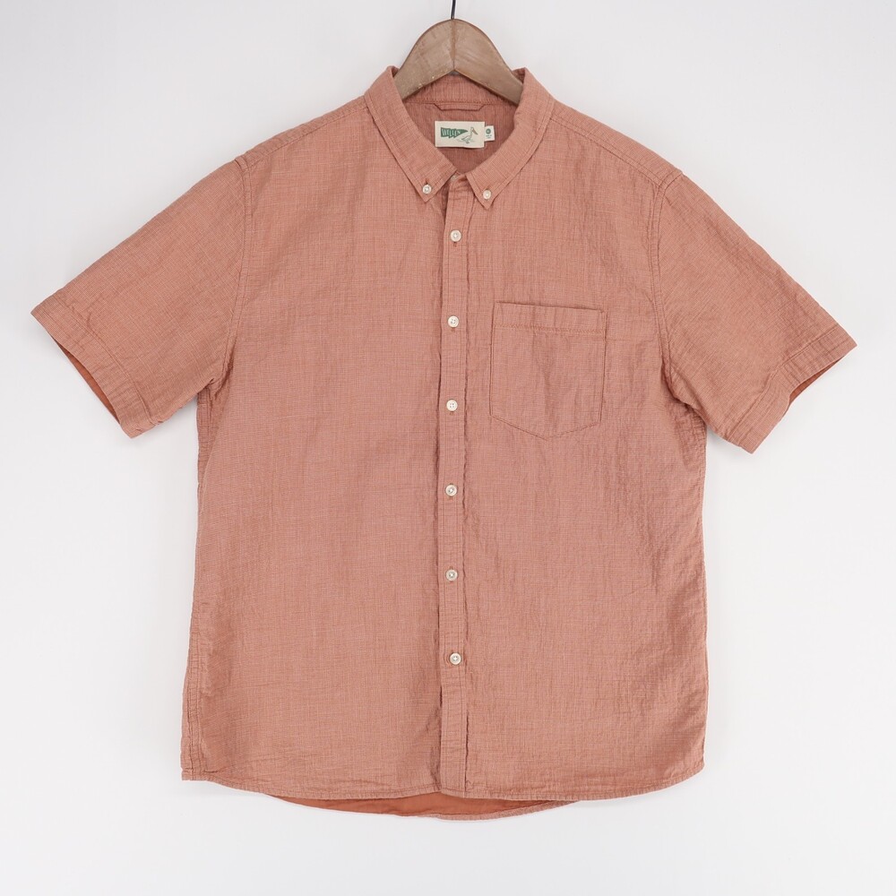Wellen Shirt Mens XL Rust Brown Grid Short Sleeve Button Down Organic Cotton